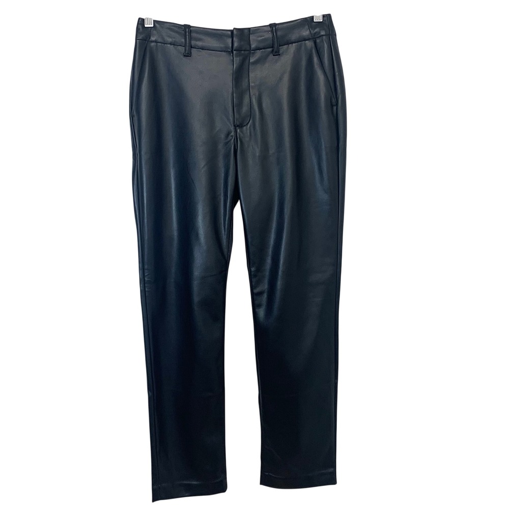 Gap Faux Leather Black High Rise Straight Pants Women Size 4 Goth New
